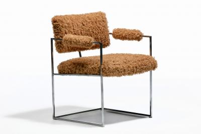 Milo Baughman Milo Baughman 1970s Set of 8 Chrome Dining Arm Chairs in New Camel Teddy Fabric