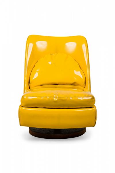 Milo Baughman Milo Baughman American Bright Yellow Patent Leather Swivel Tilt Slipper Chair