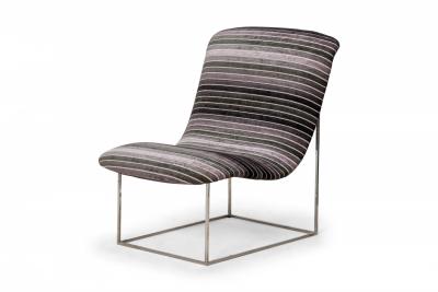 Milo Baughman Milo Baughman American Chrome and Black Gray Striped Upholstery Chairs
