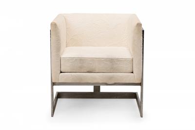Milo Baughman Milo Baughman American Floating Cube Chrome and Beige Upholstery Armchairs