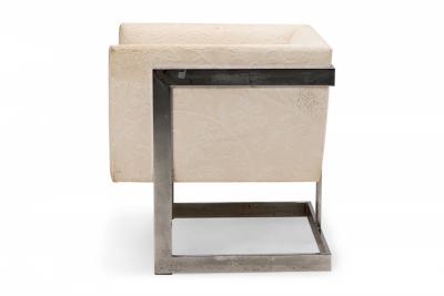 Milo Baughman Milo Baughman American Floating Cube Chrome and Beige Upholstery Armchairs