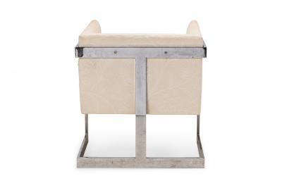 Milo Baughman Milo Baughman American Floating Cube Chrome and Beige Upholstery Armchairs