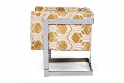 Milo Baughman Milo Baughman American Geometric Gold and White Cube Form Lounge Armchairs