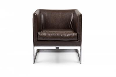 Milo Baughman Milo Baughman American Mid Century Brown Vinyl Cube Lounge Armchair