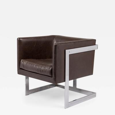 Milo Baughman Milo Baughman American Mid Century Brown Vinyl Cube Lounge Armchair