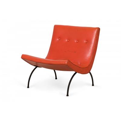 Milo Baughman Milo Baughman American Mid Century Orange Tufted Vinyl Upholstery and Iron Scoop