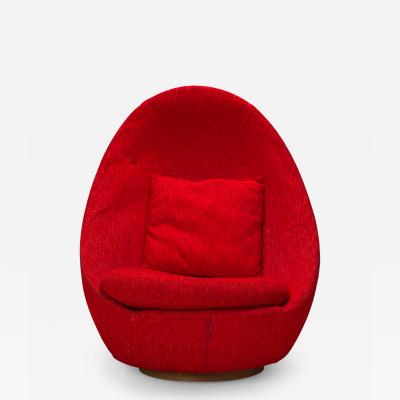 Milo Baughman Milo Baughman American Mid Century Red Textured Upholstered Swivel Egg Chair