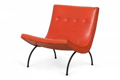 Milo Baughman Milo Baughman American Orange Tufted Vinyl Upholstery and Iron Scoop Side Chair
