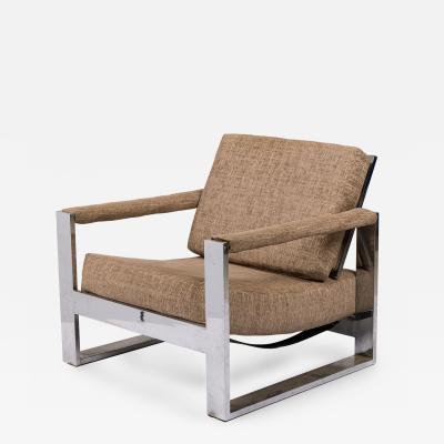 Milo Baughman Milo Baughman AmericanChrome and Brown FabricTank Lounge Armchair