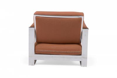 Milo Baughman Milo Baughman AmericanChrome and Dark Pink FabricTank Lounge Armchair
