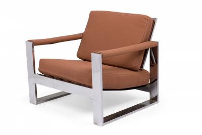 Milo Baughman Milo Baughman AmericanChrome and Dark Pink FabricTank Lounge Armchair