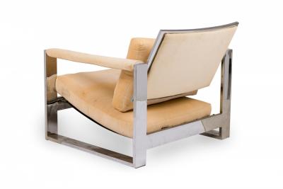 Milo Baughman Milo Baughman AmericanChrome and Peach FabricTank Lounge Armchair