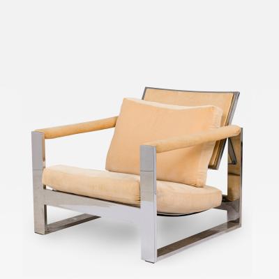 Milo Baughman Milo Baughman AmericanChrome and Peach FabricTank Lounge Armchair