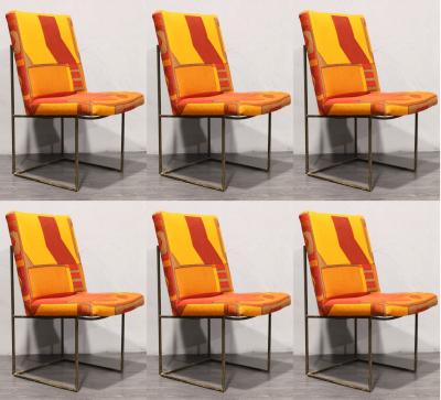 Milo Baughman Milo Baughman Bronze Thin Frame Chairs in Jack Lenor Larsen Upholstery