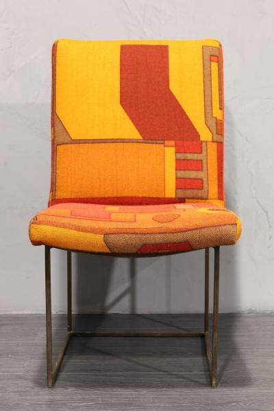 Milo Baughman Milo Baughman Bronze Thin Frame Chairs in Jack Lenor Larsen Upholstery