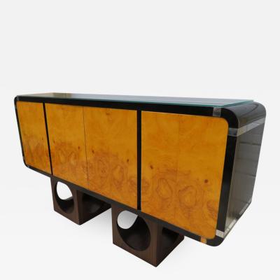Milo Baughman Milo Baughman Burled Olive Wood Chrome Floating Credenza Mid Century Modern