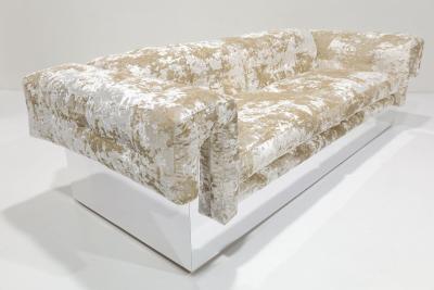 Milo Baughman Milo Baughman Button Tufted Chrome Sofa in a Crushed Velvet