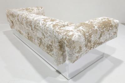 Milo Baughman Milo Baughman Button Tufted Chrome Sofa in a Crushed Velvet