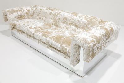 Milo Baughman Milo Baughman Button Tufted Chrome Sofa in a Crushed Velvet