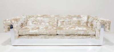 Milo Baughman Milo Baughman Button Tufted Chrome Sofa in a Crushed Velvet