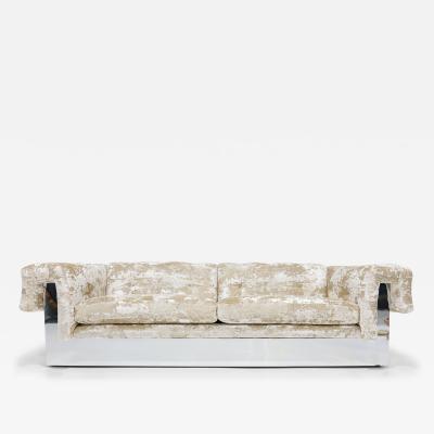 Milo Baughman Milo Baughman Button Tufted Chrome Sofa in a Crushed Velvet