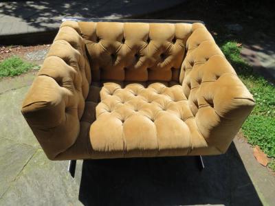 Milo Baughman Milo Baughman Cantilever Chrome Tufted Cube Lounge Chair Mid Century Modern