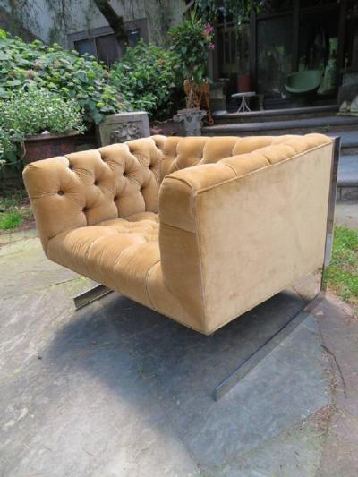 Milo Baughman Milo Baughman Cantilever Chrome Tufted Cube Lounge Chair Mid Century Modern