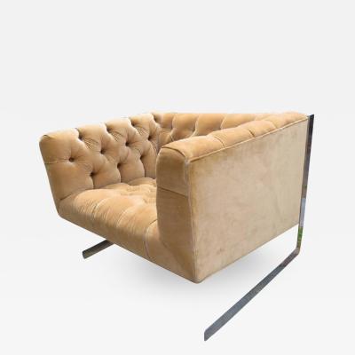 Milo Baughman Milo Baughman Cantilever Chrome Tufted Cube Lounge Chair Mid Century Modern