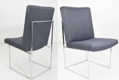 Milo Baughman Milo Baughman Chrome Dining Chair in Holly Hunt Blue Alpaca by Pairs up to 8
