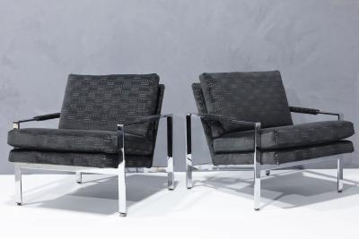 Milo Baughman Milo Baughman Chrome Frame Lounge Chairs in Deep Charcoal Velvet