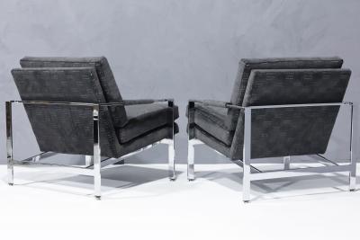 Milo Baughman Milo Baughman Chrome Frame Lounge Chairs in Deep Charcoal Velvet