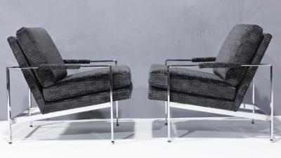 Milo Baughman Milo Baughman Chrome Frame Lounge Chairs in Deep Charcoal Velvet