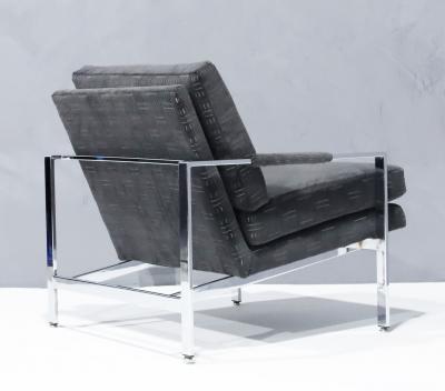 Milo Baughman Milo Baughman Chrome Frame Lounge Chairs in Deep Charcoal Velvet