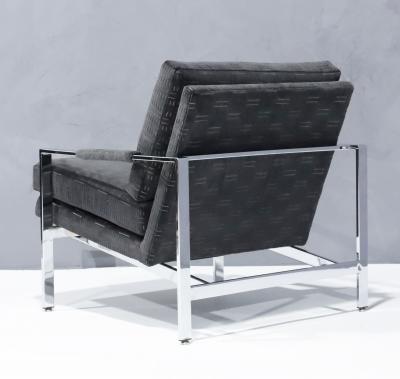 Milo Baughman Milo Baughman Chrome Frame Lounge Chairs in Deep Charcoal Velvet