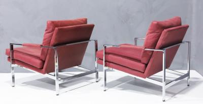Milo Baughman Milo Baughman Chrome Frame Lounge Chairs in Dusty Rose Faux Suede Leather