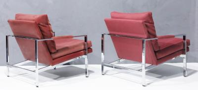 Milo Baughman Milo Baughman Chrome Frame Lounge Chairs in Dusty Rose Faux Suede Leather