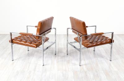 Milo Baughman Milo Baughman Cognac Leather Chrome Lounge Chairs for Thayer Coggin