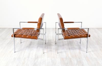 Milo Baughman Milo Baughman Cognac Leather Chrome Lounge Chairs for Thayer Coggin