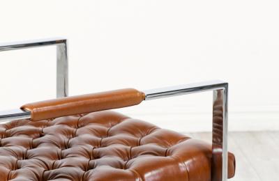 Milo Baughman Milo Baughman Cognac Leather Chrome Lounge Chairs for Thayer Coggin