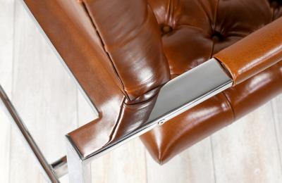 Milo Baughman Milo Baughman Cognac Leather Chrome Lounge Chairs for Thayer Coggin