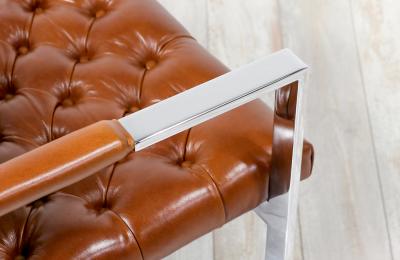 Milo Baughman Milo Baughman Cognac Leather Chrome Lounge Chairs for Thayer Coggin