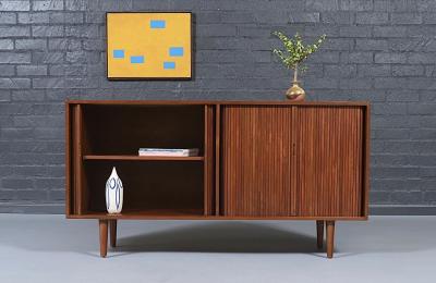 Milo Baughman Milo Baughman Double Tambour Door Credenza w Lacquered Drawers for Glenn of CA