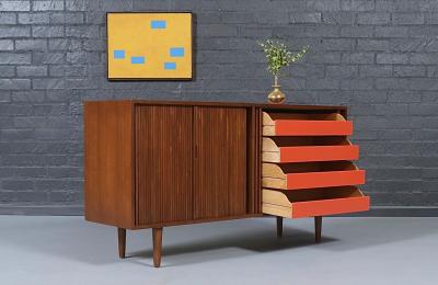 Milo Baughman Milo Baughman Double Tambour Door Credenza w Lacquered Drawers for Glenn of CA