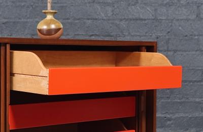 Milo Baughman Milo Baughman Double Tambour Door Credenza w Lacquered Drawers for Glenn of CA