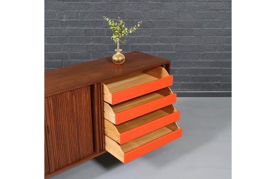 Milo Baughman Milo Baughman Double Tambour Door Credenza w Lacquered Drawers for Glenn of CA