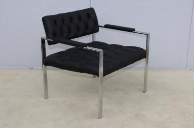 Milo Baughman Milo Baughman For Thayer Coggin Tufted Leather Chrome Armchair
