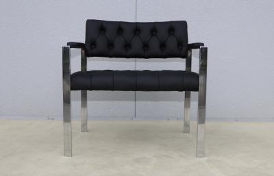 Milo Baughman Milo Baughman For Thayer Coggin Tufted Leather Chrome Armchair