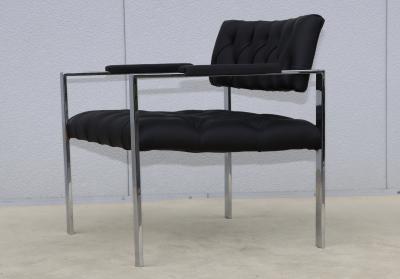 Milo Baughman Milo Baughman For Thayer Coggin Tufted Leather Chrome Armchair