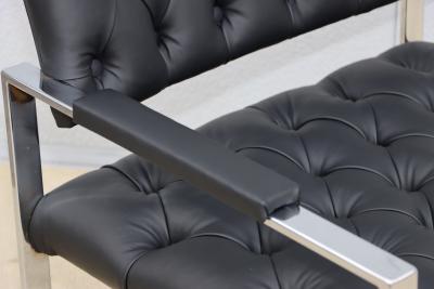 Milo Baughman Milo Baughman For Thayer Coggin Tufted Leather Chrome Armchair