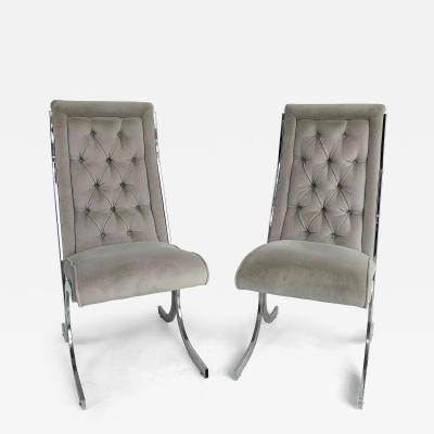 Milo Baughman Milo Baughman Howell Burd Chrome Tufted Velvet Chairs a Pair